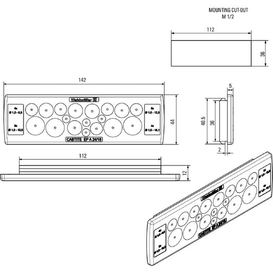 2743570000 - Grey TPE Cable Entry Plate 44mm x 142mm with IP54 Rating  (Pack of 10)