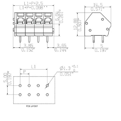 1914070000 - 5mm PCB Terminals, 10 Poles, 3.5mm Pins, Orange  (Pack of 100)