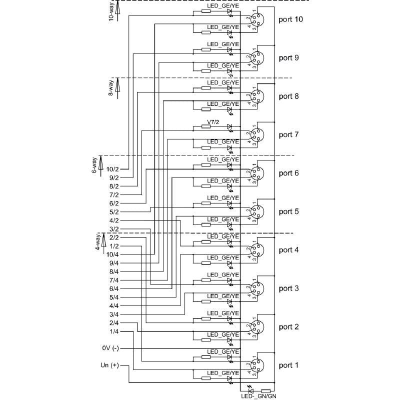 2819190000 - 5m Sensor-Actuator Passive Distributor, 4 Poles, 8 Contacts
