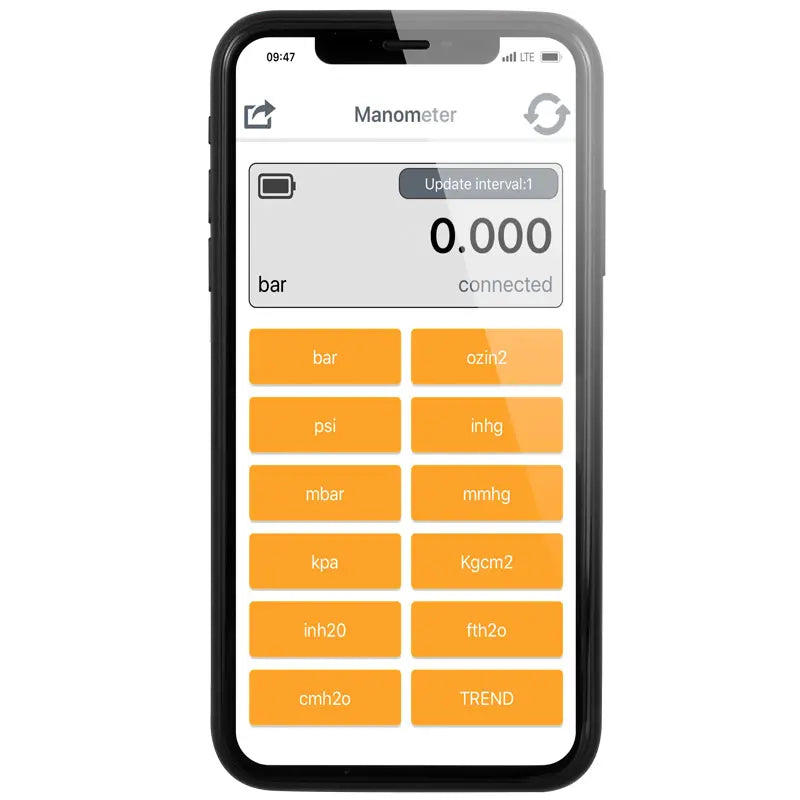 PCE-BDP 10 - Bluetooth Differential Pressure Gauge for HVAC, -2 to 2 PSI