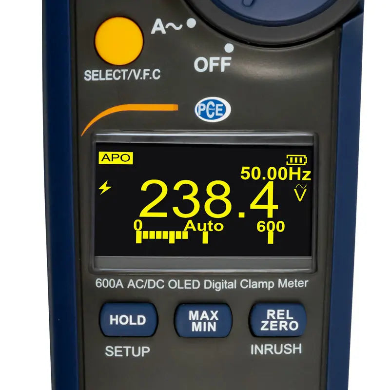 PCE-OCM 10 - 600A Clamp Meter with OLED Display & ISO Calibration