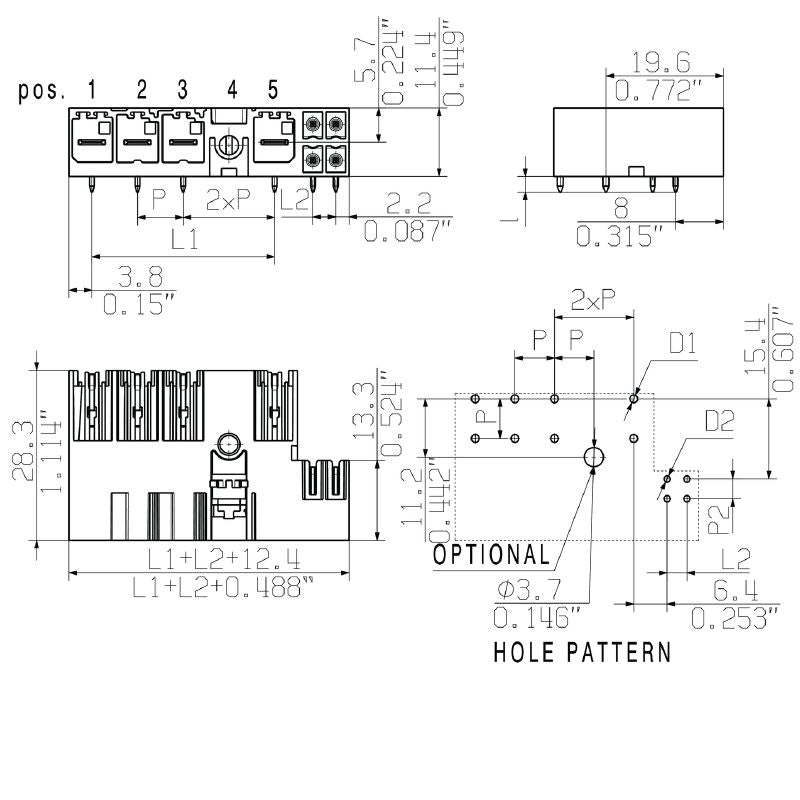 2529810000 - 7.62mm Male Header PCB Connector with Four Poles  (Pack of 36)