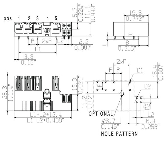 2529810000 - 7.62mm Male Header PCB Connector with Four Poles  (Pack of 36)