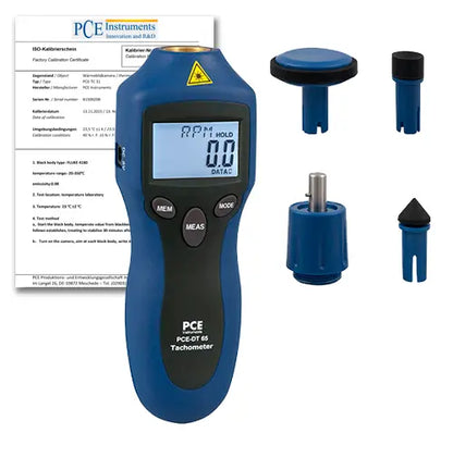 PCE-DT 65 - Digital Handheld Tachometer with Laser and Probes
