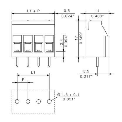 1251340000 - 5.00mm 15-Pole Tinned PCB Terminal with 3.2mm Pins  (Pack of 24)