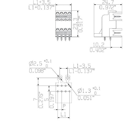 1634120000 - 20-Pole 3.50mm Male Header PCB Connector, 90° Angle  (Pack of 20)