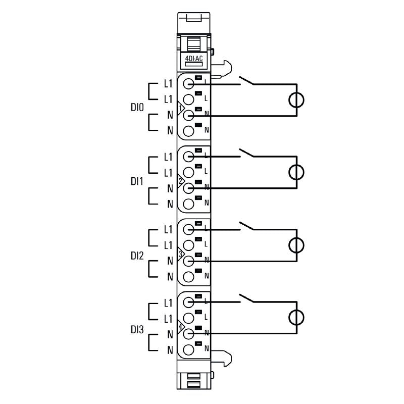 1550070000 - 4-Channel Digital I/O Module for Automation, UR20-4DI-2W-230V-AC