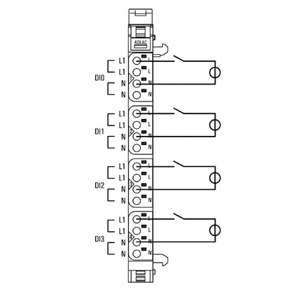 1550070000 - 4-Channel Digital I/O Module for Automation, UR20-4DI-2W-230V-AC