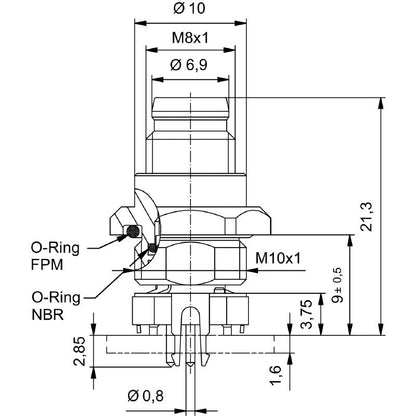 2423430000 - M8 3-Pole Nickel-Plated Plug Connector with M10 Mounting  (Pack of 25)