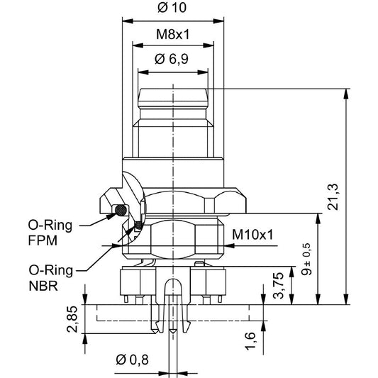 2423430000 - M8 3-Pole Nickel-Plated Plug Connector with M10 Mounting  (Pack of 25)