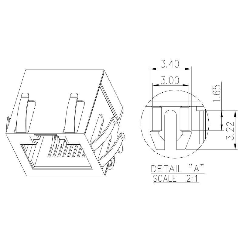 2562930000 - Cat. 5 RJ45 Modular Jack 90° for PCB Connections  (Pack of 200)
