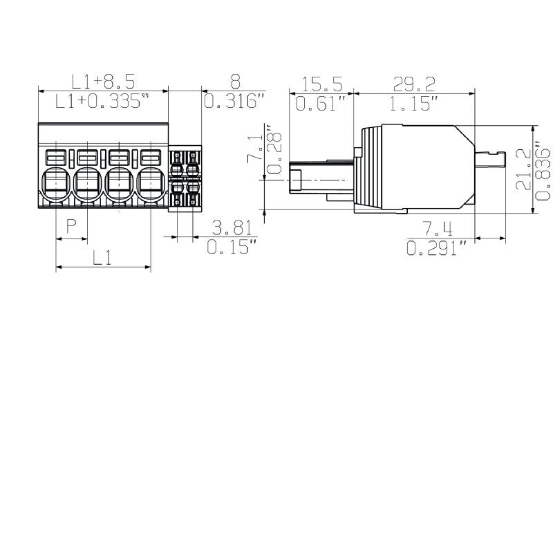 1547560000 - 4-Pole 180° PCB Female Connector with Push-In Actuator  (Pack of 48)