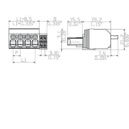 1547560000 - 4-Pole 180° PCB Female Connector with Push-In Actuator  (Pack of 48)