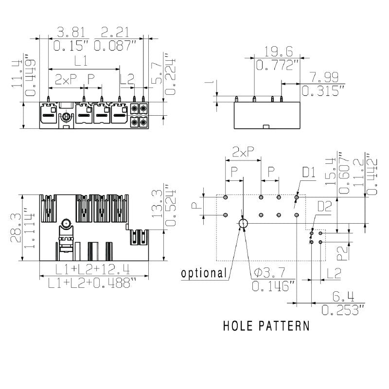2529540000 - 7.62mm 2-Pole Tinned Male PCB Connector with Flange  (Pack of 60)