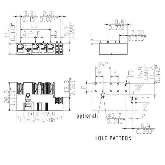 2529540000 - 7.62mm 2-Pole Tinned Male PCB Connector with Flange  (Pack of 60)