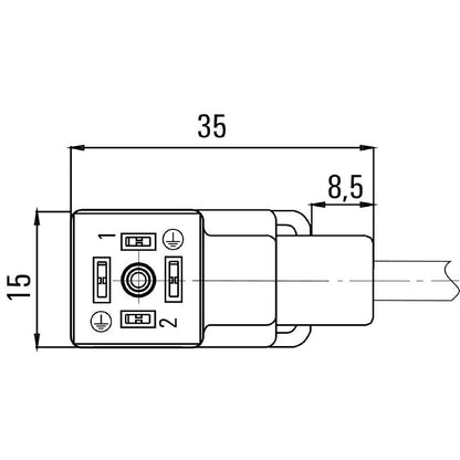 1857730500 - 5m PUR Valve Cable with 90° M12 Connector, DIN Design C