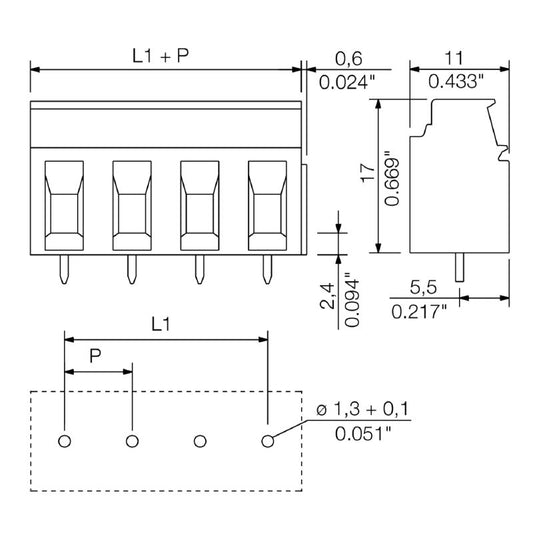 1594660000 - Orange 2-Pole 7.62mm PCB Terminal at 90° Angle  (Pack of 100)