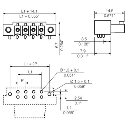 1028790000 - 8-Pole PCB Connector 3.81mm - Elbow Design for THT/THR  (Pack of 50)