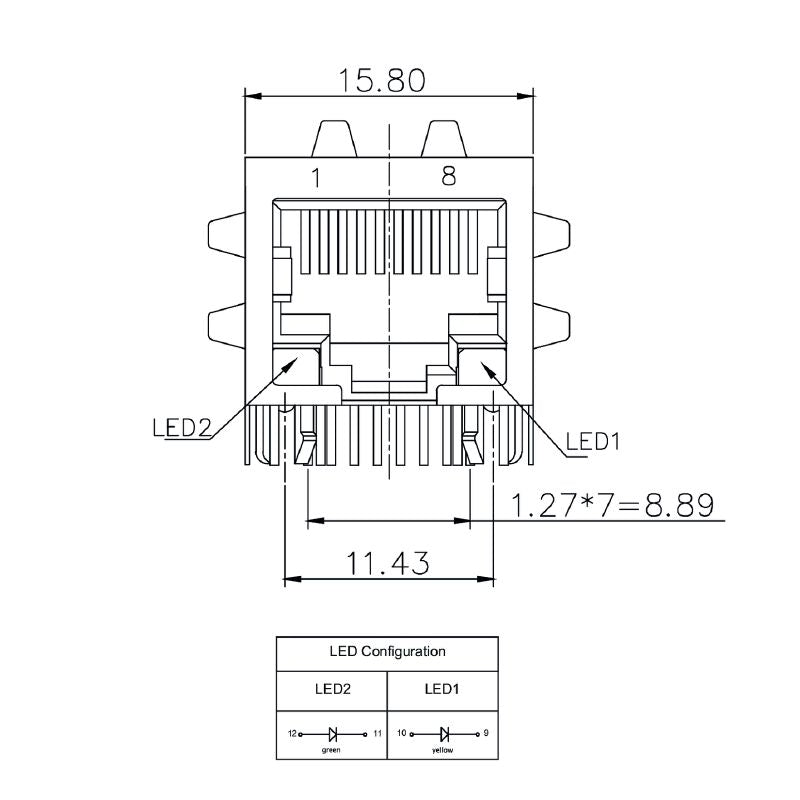 2562820000 - 12-Pole RJ45 Modular Jack for PCB, 90° Orientation  (Pack of 140)