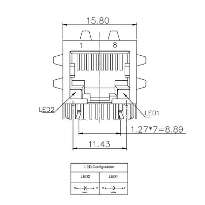 2562820000 - 12-Pole RJ45 Modular Jack for PCB, 90° Orientation  (Pack of 140)