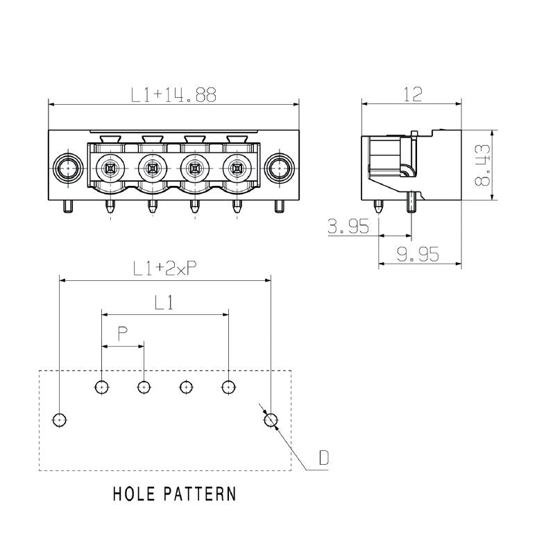 2000490000 - Gold-Plated 5.08mm Male PCB Connector with 4 Poles at 90°  (Pack of 350)