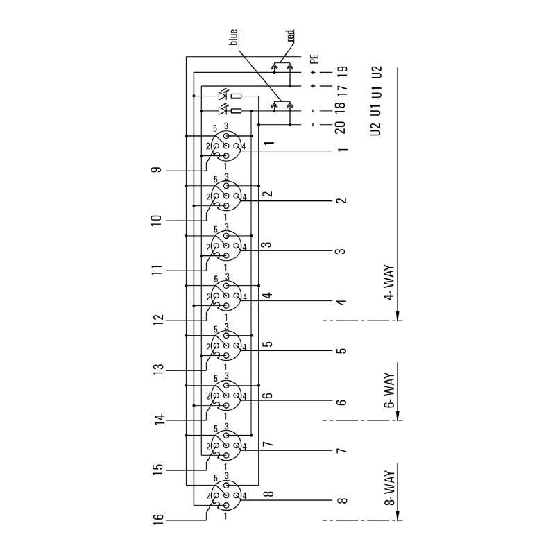 1800000000 - Hood Distributor M12, 102mm Depth, LED Indicator, PNP Connection