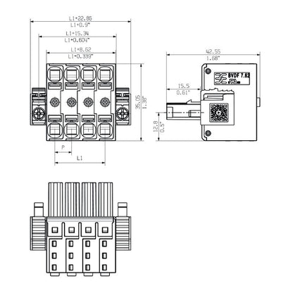 2720540000 - 7.62mm 8-Pole PCB Connector with 180° Angle & PUSH IN Mechanism  (Pack of 12)