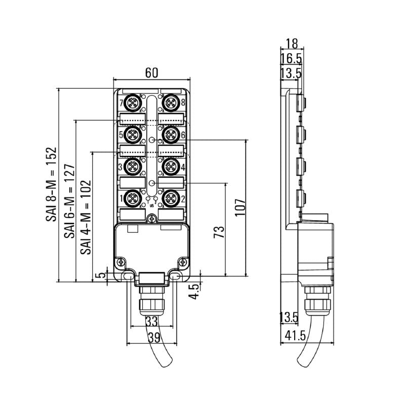 9457430000 - 10m PNP Hooded LED Cable, 30V A-Coded Connection