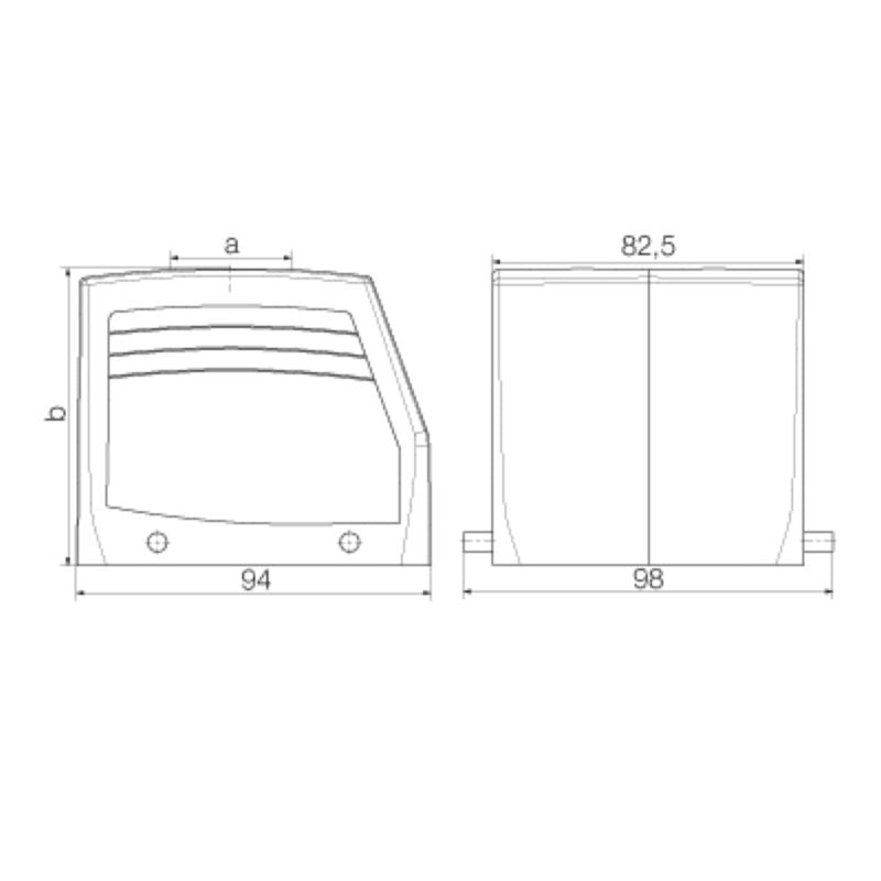 1221070000 - IP65 HDC Enclosure, 94mm Depth, Cable Entry from Top