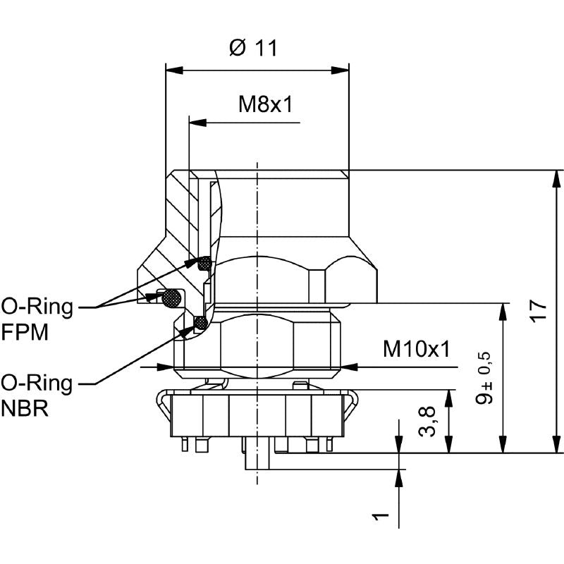 2422410000 - M8 4-Pole Connector with M10 Thread, RoHS Compliant  (Pack of 25)