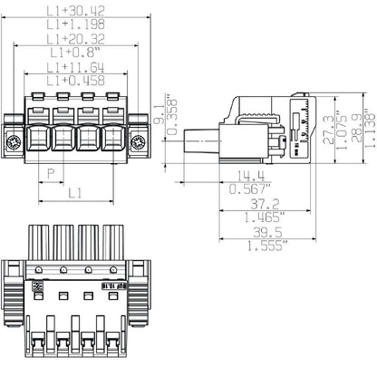 2493340000 - 10.16mm PCB Female Connector with 180° Angle & PUSH IN Mechanism  (Pack of 28)