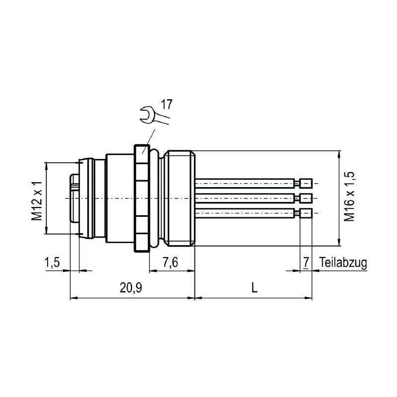 1308610000 - 0.5m M16 Socket with 4 Poles for Front Mounting