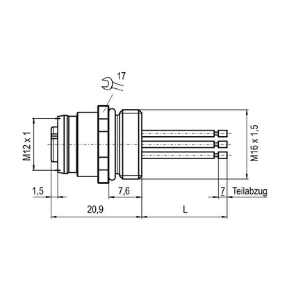 1308610000 - 0.5m M16 Socket with 4 Poles for Front Mounting