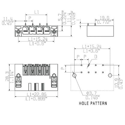 2499970000 - 7.62mm Male PCB Connector with 5 Poles & Elbow Design  (Pack of 30)