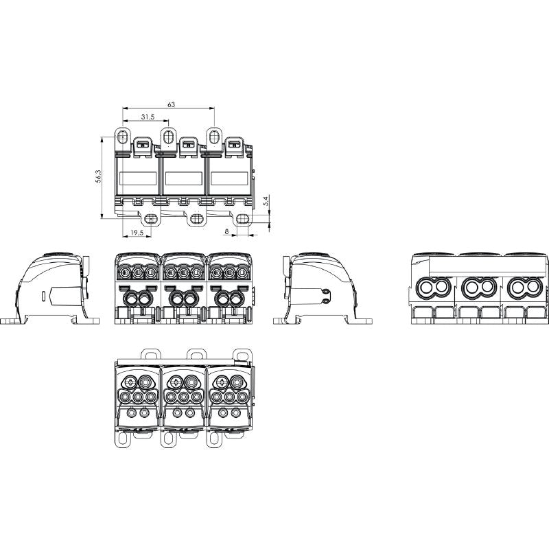 2518340000 - 18 Connection Blue Terminal, 164A and 1000V Rated