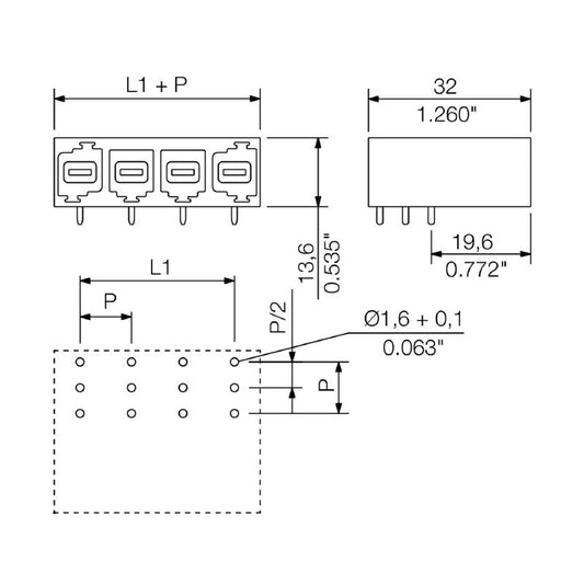 1813490000 - 10.16mm PCB Header Connector with 270° Elbow, THT Solder  (Pack of 90)