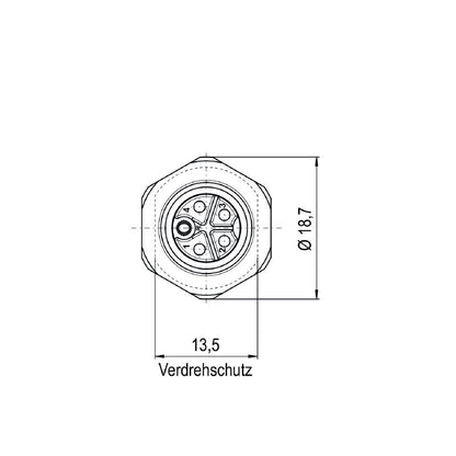 2968000000 - M12 Female Plug, Straight, 5 Poles, 0.2m Cable Length