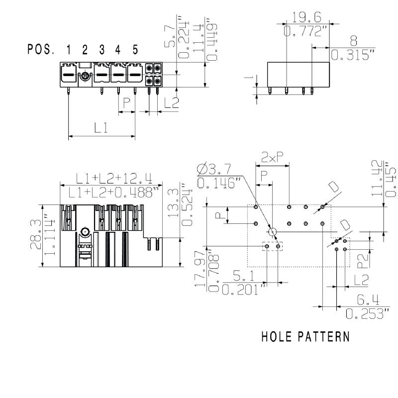 1156870000 - 7.62mm Male Header Connector with 90° Angle and Screw Flange  (Pack of 36)
