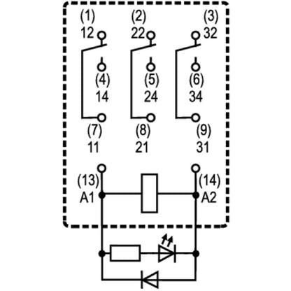 8957090000 - 12V DC Relay with 3 CO Contacts & Test Button  (Pack of 10)