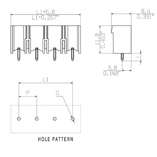 1048970000 - 12-Pole Male PCB Connector, 3.2mm Solder Pins, 180° Alignment  (Pack of 50)