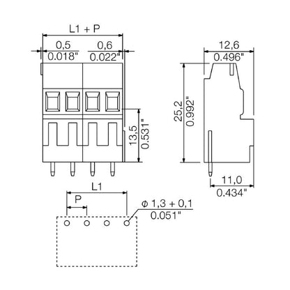 1766300000 - Orange 2-Pole 5.08mm PCB Terminal with 90° Connection  (Pack of 100)
