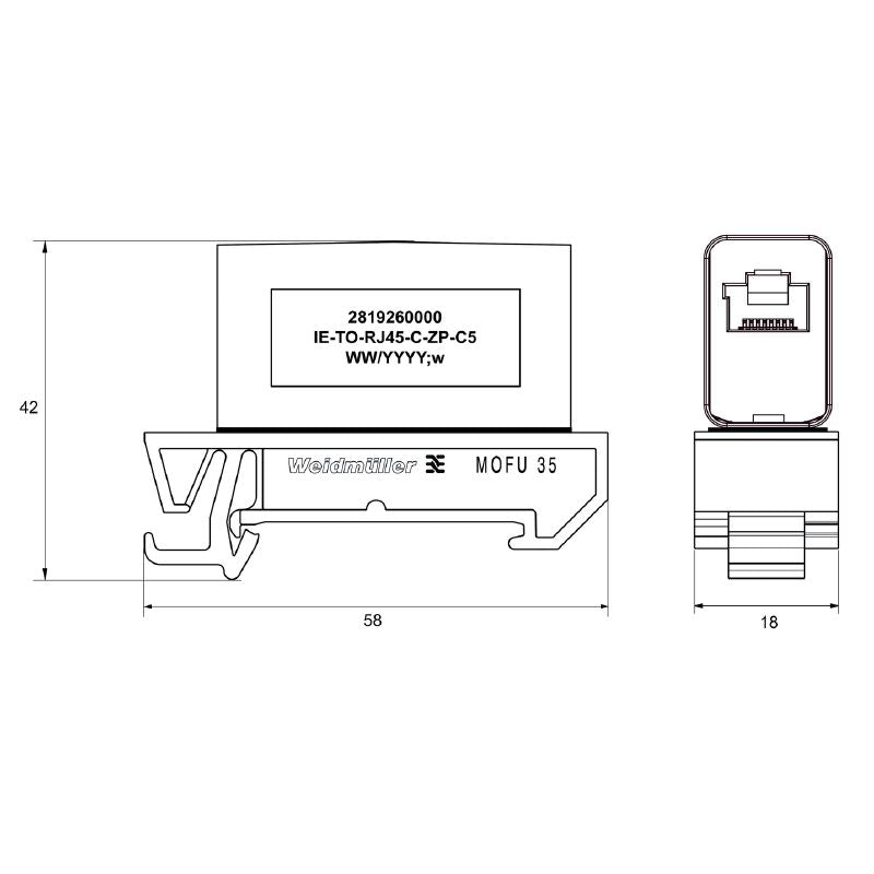2819260000 - Cat. 5 RJ45 Mounting Rail Outlet, IP20 Certified  (Pack of 10)