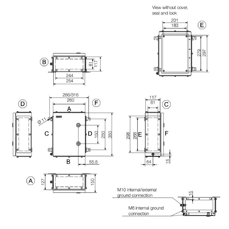 1200110000 - Stainless Steel Terminal Box 350mm x 260mm x 150mm, RoHS & UL Approved