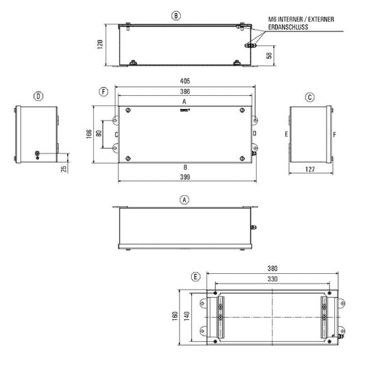 1025040000 - Pebble Grey Steel Terminal Box, 160x380x120 mm