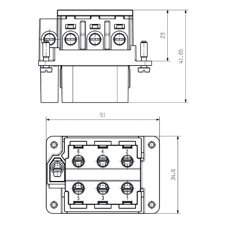 2466800000 - 6-Pole Female Connector, 500V, 40A, Polycarbonate Design