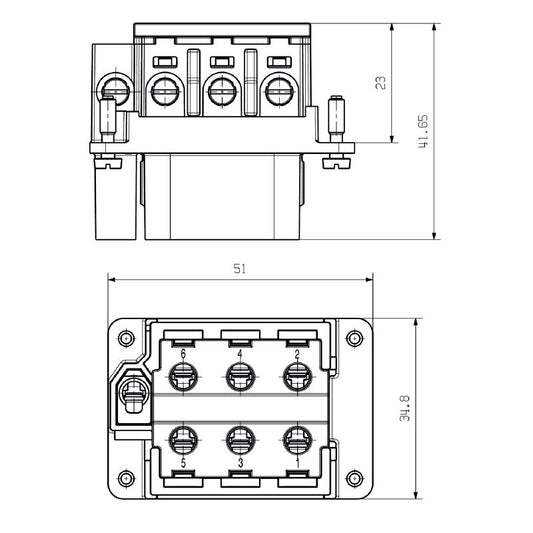2466800000 - 6-Pole Female Connector, 500V, 40A, Polycarbonate Design