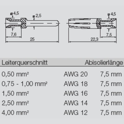 1201400000 - Durable 2.5mm² Copper Alloy Connector, 4.5mm Diameter  (Pack of 100)