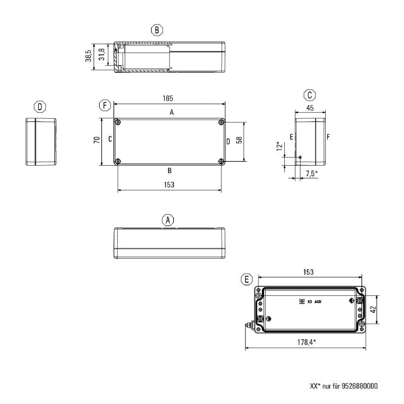 9529160000 - 70mm Aluminium Enclosure K3 RAL7001, Silver Grey Finish  (Pack of 5)