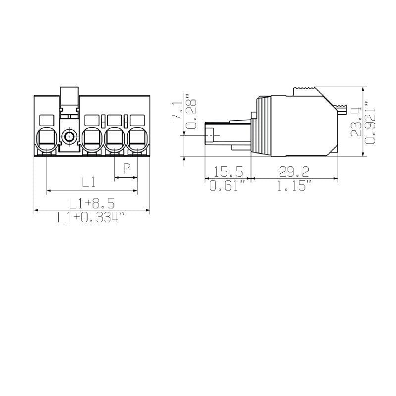 1201700000 - 7.62mm Pitch 180° Female Connector with Tension-Clamp  (Pack of 50)