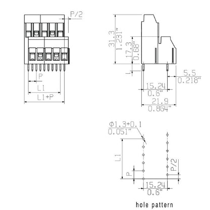 1977380000 - 5.00mm Pitch PCB Terminal with 30 Poles, 90° Angle  (Pack of 10)